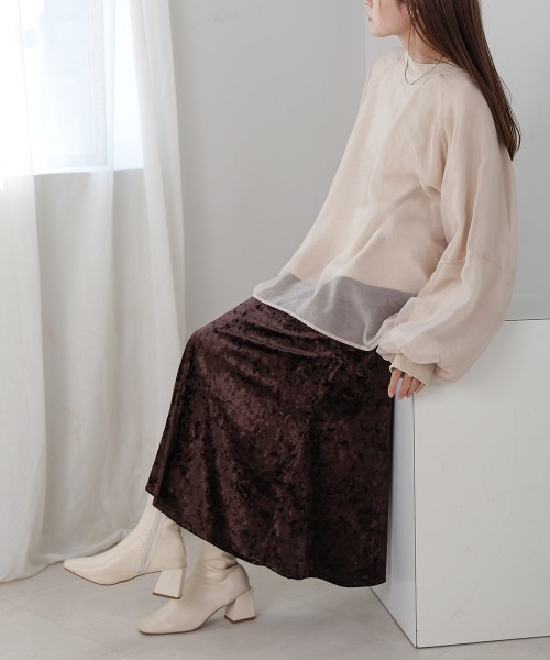 Bab（バブ）の「クラッシュベロアイージースカート（スカート・レディース・ベージュ/ブラウン・M/S）」の6枚目の写真