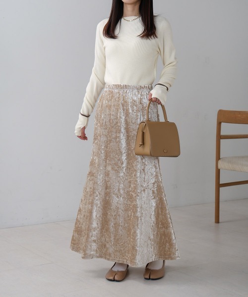 Bab（バブ）の「クラッシュベロアイージースカート（スカート・レディース・ベージュ/ブラウン・M/S）」の7枚目の写真