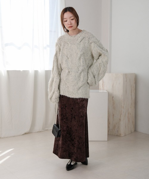 Bab（バブ）の「クラッシュベロアイージースカート（スカート・レディース・ベージュ/ブラウン・M/S）」の9枚目の写真