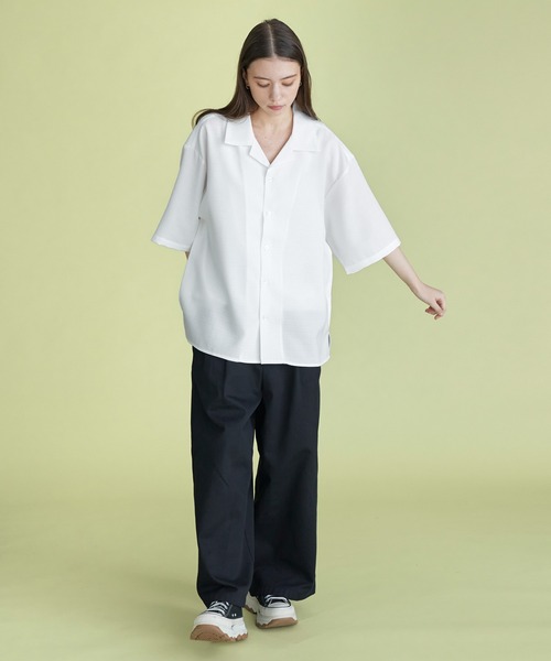 綺麗め ストライプ オープンカラーシャツ ルーズシルエット SINSS シャツ Loose silhouette striped shirt / ルーズ