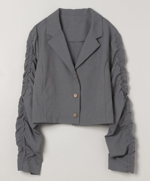 JEANASIS（ジーナシス）の「ソデギャザーテーラーショートシャツ/106343（テーラードジャケット・レディース・ブラック/ベージュ/チャコールグレー・FREE）」の3枚目の写真