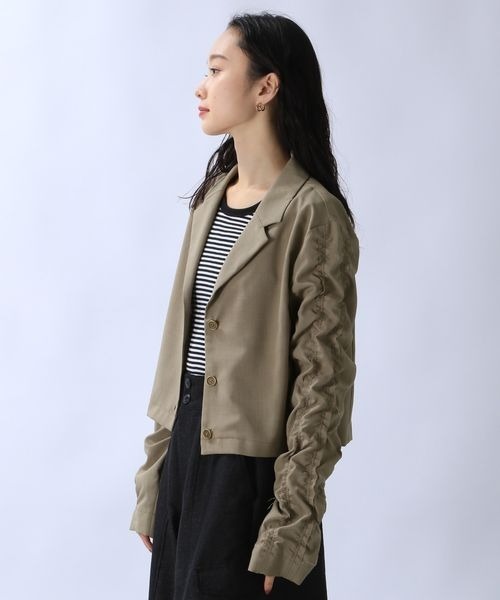 JEANASIS（ジーナシス）の「ソデギャザーテーラーショートシャツ/106343（テーラードジャケット・レディース・ブラック/ベージュ/チャコールグレー・FREE）」の12枚目の写真