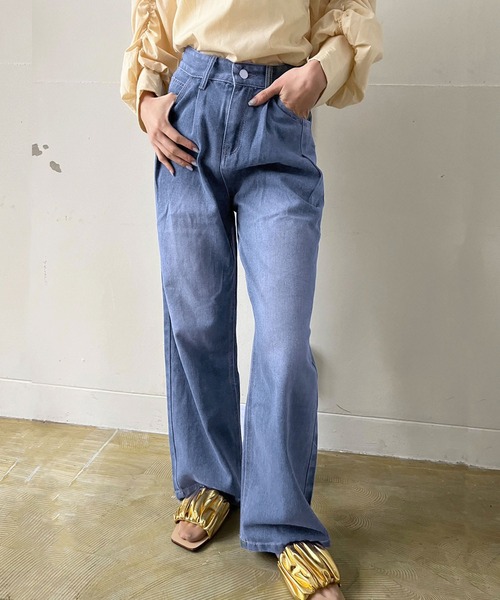 Jewelobe(ジュエローブ)の「ハイウエストルーズデニムワイドパンツ(デニムパンツ・レディース・サックスブルー/ブルー/ネイビー・M/S)」の2枚目の写真