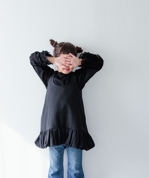 LOWRYS FARM(ローリーズファーム)の「ホップサックバルーンワンピース 986361(ワンピース・キッズ・アイボリー/ブラック・110cm/120cm/130cm/140cm/150cm)」の2枚目の写真
