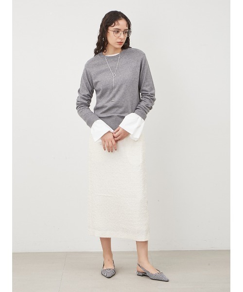 Mila Owen（ミラオーウェン）の「ウールブレンドベーシッククルーニット（ニット/セーター・レディース・グレー/アイボリー/ピンク・0/1）」の4枚目の写真