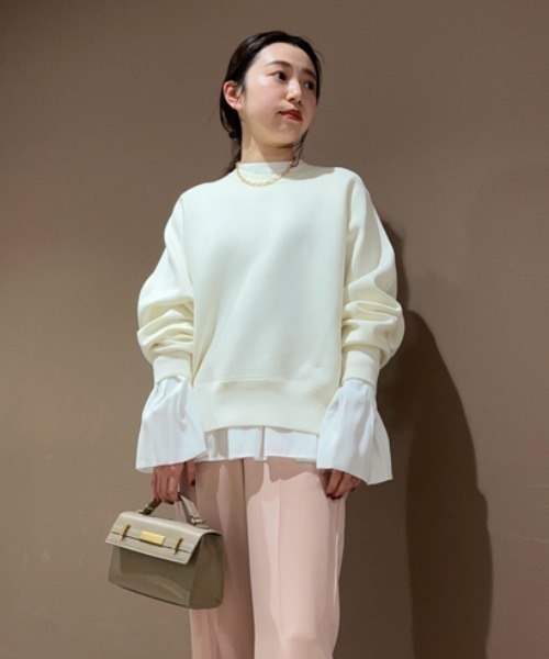 Mila Owen（ミラオーウェン）の「ウールブレンドベーシッククルーニット（ニット/セーター・レディース・グレー/アイボリー/ピンク・0/1）」の14枚目の写真