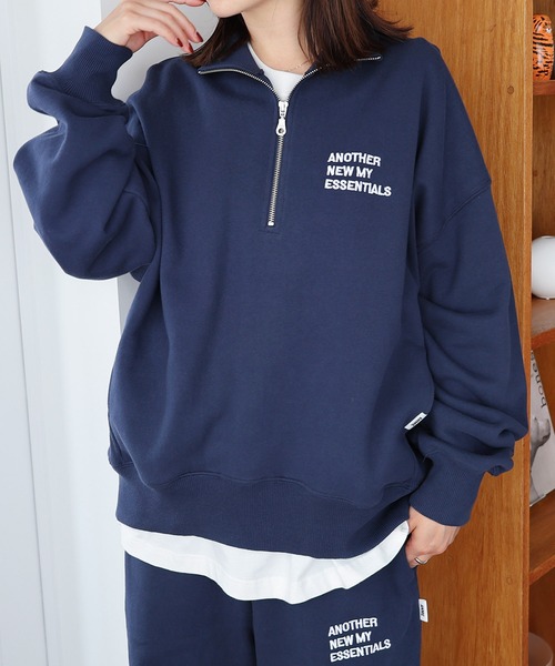 ANME（アンメ）の「ハーフジップエンブロイダリーロゴ裏毛スウェットトップス（スウェット・レディース・ネイビー/オートミール/ブラック/アイボリー/チャコールグレー・M/L）」の12枚目の写真