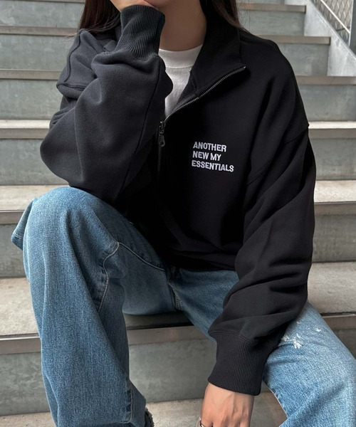 ANME（アンメ）の「ハーフジップエンブロイダリーロゴ裏毛スウェットトップス（スウェット・レディース・ネイビー/オートミール/ブラック/アイボリー/チャコールグレー・M/L）」の14枚目の写真