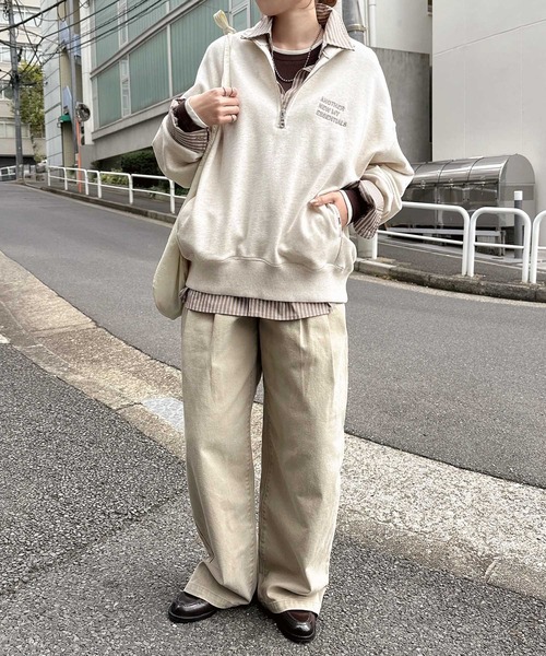 ANME(アンメ)の「ハーフジップエンブロイダリーロゴ裏毛スウェットトップス(スウェット・レディース・ネイビー/オートミール/ブラック/アイボリー/チャコールグレー・M/L)」の21枚目の写真