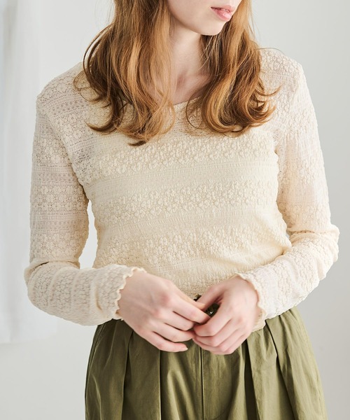 Crisp（クリスプ）の「シアーレースTシャツ（Tシャツ/カットソー・レディース・ブラック/アイボリー/ブルー/ホワイト・FREE）」の3枚目の写真