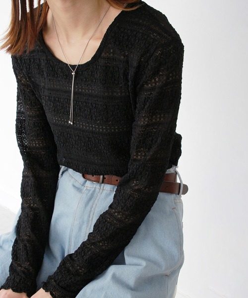 Crisp（クリスプ）の「シアーレースTシャツ（Tシャツ/カットソー・レディース・ブラック/アイボリー/ブルー/ホワイト・FREE）」の4枚目の写真