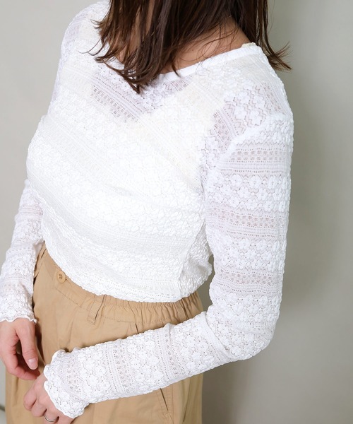 Crisp（クリスプ）の「シアーレースTシャツ（Tシャツ/カットソー・レディース・ブラック/アイボリー/ブルー/ホワイト・FREE）」の13枚目の写真