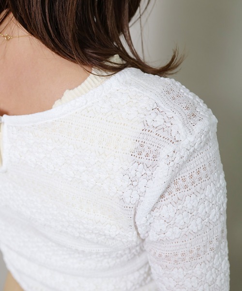 Crisp（クリスプ）の「シアーレースTシャツ（Tシャツ/カットソー・レディース・ブラック/アイボリー/ブルー/ホワイト・FREE）」の12枚目の写真