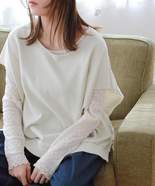 Crisp（クリスプ）の「シアーレースTシャツ（Tシャツ/カットソー・レディース・ブラック/アイボリー/ブルー/ホワイト・FREE）」の6枚目の写真