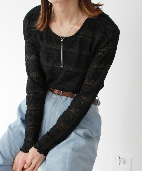 Crisp（クリスプ）の「シアーレースTシャツ（Tシャツ/カットソー・レディース・ブラック/アイボリー/ブルー/ホワイト・FREE）」の11枚目の写真