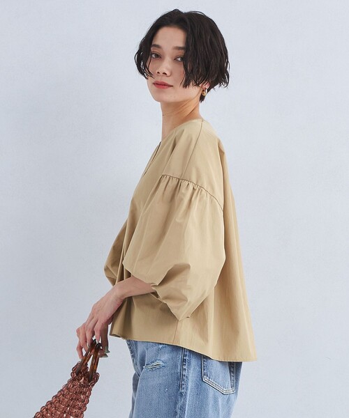 green label relaxing（グリーンレーベルリラクシング）の「タイプライター バルーンスリーブ ブラウス（シャツ/ブラウス・レディース・ダークグレー/オフホワイト/ベージュ・FREE）」の4枚目の写真