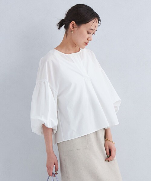 green label relaxing（グリーンレーベルリラクシング）の「タイプライター バルーンスリーブ ブラウス（シャツ/ブラウス・レディース・ダークグレー/オフホワイト/ベージュ・FREE）」の7枚目の写真