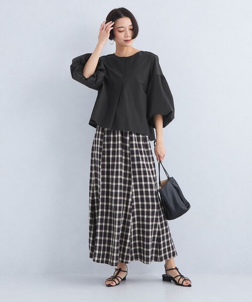 green label relaxing（グリーンレーベルリラクシング）の「タイプライター バルーンスリーブ ブラウス（シャツ/ブラウス・レディース・ダークグレー/オフホワイト/ベージュ・FREE）」の11枚目の写真