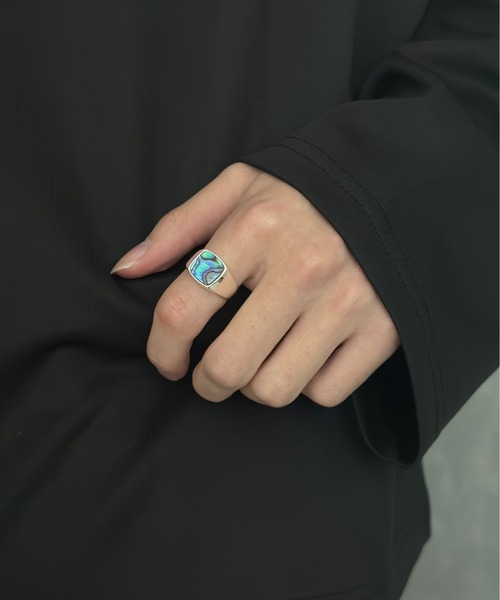 【セール】【blatto 925silver】スクエアストーン シェル リング bla-ring-00323 U（リング）｜Burner（バーナー）