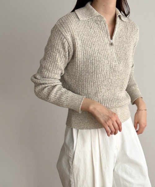 CANAL JEAN（キャナルジーン）の「El mar　ハーフジップポロニット（ニット/セーター・レディース・ネイビー/オートミール・ONE SIZE）」の3枚目の写真