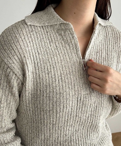 CANAL JEAN（キャナルジーン）の「El mar　ハーフジップポロニット（ニット/セーター・レディース・ネイビー/オートミール・ONE SIZE）」の5枚目の写真