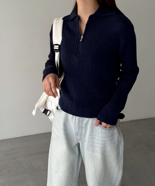 CANAL JEAN（キャナルジーン）の「El mar　ハーフジップポロニット（ニット/セーター・レディース・ネイビー/オートミール・ONE SIZE）」の7枚目の写真