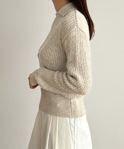 CANAL JEAN（キャナルジーン）の「El mar　ハーフジップポロニット（ニット/セーター・レディース・ネイビー/オートミール・ONE SIZE）」の12枚目の写真