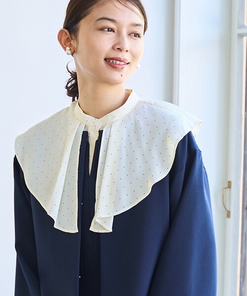coen(コーエン)の「【RONEL】ドットフリルカラーフレンチスリーブブラウス(シャツ/ブラウス・レディース・オフホワイト/ブラック・S/M)」の1枚目の写真