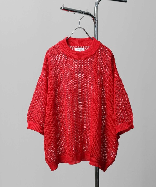 NILWAY（ニルウェイ）の「透かし編みシアー半袖サマーニット（ニット/セーター・メンズ・ライトブルー/アイボリー/ブラック/レッド・LARGE/MEDIUM）」の4枚目の写真