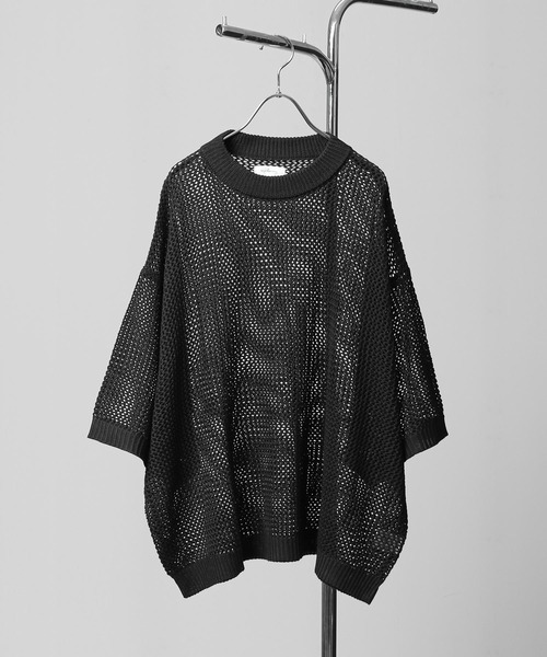 NILWAY（ニルウェイ）の「透かし編みシアー半袖サマーニット（ニット/セーター・メンズ・ライトブルー/アイボリー/ブラック/レッド・LARGE/MEDIUM）」の2枚目の写真