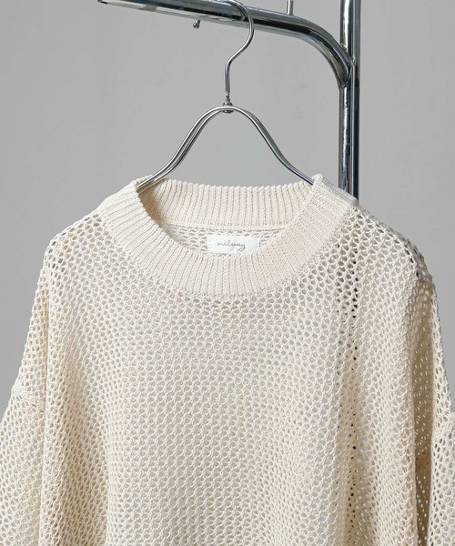 NILWAY（ニルウェイ）の「透かし編みシアー半袖サマーニット（ニット/セーター・メンズ・ライトブルー/アイボリー/ブラック/レッド・LARGE/MEDIUM）」の5枚目の写真