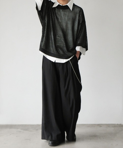 NILWAY（ニルウェイ）の「透かし編みシアー半袖サマーニット（ニット/セーター・メンズ・ライトブルー/アイボリー/ブラック/レッド・LARGE/MEDIUM）」の13枚目の写真