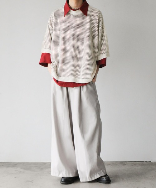 NILWAY（ニルウェイ）の「透かし編みシアー半袖サマーニット（ニット/セーター・メンズ・ライトブルー/アイボリー/ブラック/レッド・LARGE/MEDIUM）」の11枚目の写真