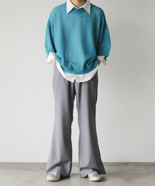 NILWAY（ニルウェイ）の「透かし編みシアー半袖サマーニット（ニット/セーター・メンズ・ライトブルー/アイボリー/ブラック/レッド・LARGE/MEDIUM）」の16枚目の写真