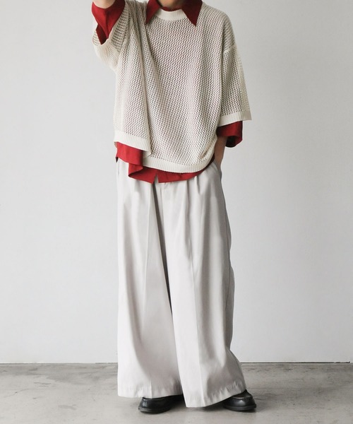 NILWAY（ニルウェイ）の「透かし編みシアー半袖サマーニット（ニット/セーター・メンズ・ライトブルー/アイボリー/ブラック/レッド・LARGE/MEDIUM）」の12枚目の写真