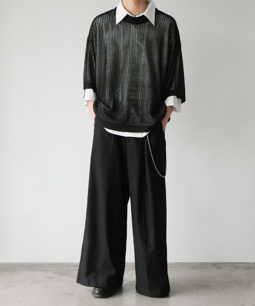 NILWAY（ニルウェイ）の「透かし編みシアー半袖サマーニット（ニット/セーター・メンズ・ライトブルー/アイボリー/ブラック/レッド・LARGE/MEDIUM）」の14枚目の写真