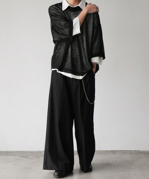 NILWAY（ニルウェイ）の「透かし編みシアー半袖サマーニット（ニット/セーター・メンズ・ライトブルー/アイボリー/ブラック/レッド・LARGE/MEDIUM）」の15枚目の写真