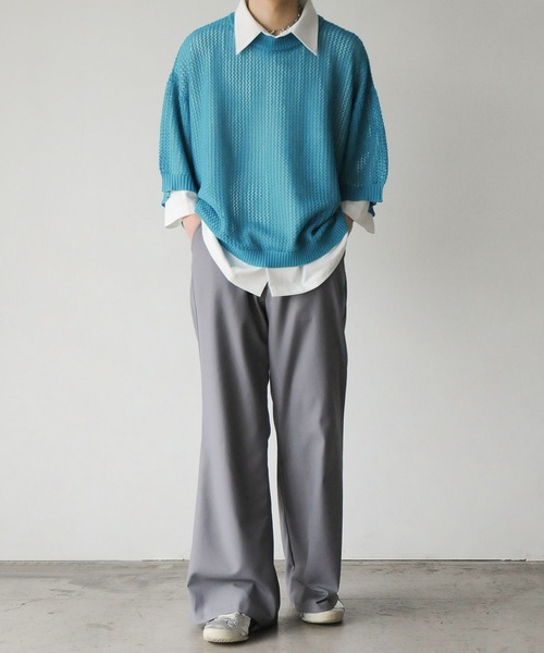 NILWAY（ニルウェイ）の「透かし編みシアー半袖サマーニット（ニット/セーター・メンズ・ライトブルー/アイボリー/ブラック/レッド・LARGE/MEDIUM）」の17枚目の写真