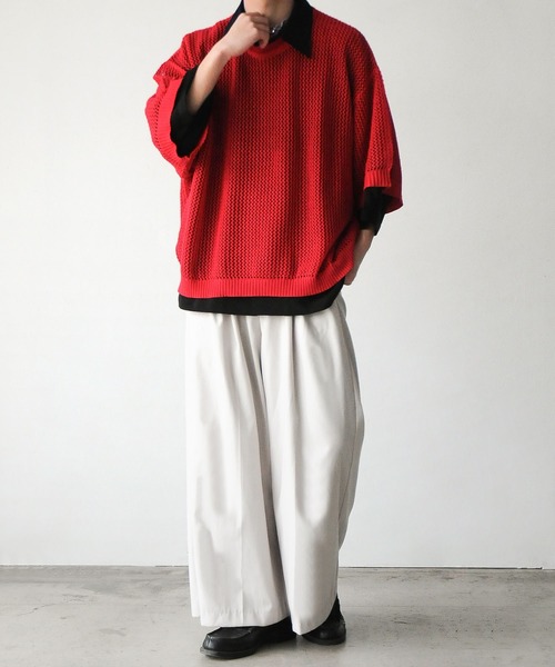 NILWAY（ニルウェイ）の「透かし編みシアー半袖サマーニット（ニット/セーター・メンズ・ライトブルー/アイボリー/ブラック/レッド・LARGE/MEDIUM）」の22枚目の写真