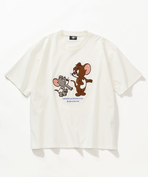 Tom&Jerry(トムアンドジェリー)の「【Tom & Jerry/トム & ジェリー】アートワークデザイン サガラ刺繍 ルーズ 半袖クルーネックTシャツ(Tシャツ/カットソー・メンズ・スミクロ/ブルー系その他/グリーン/オフホワイト・LL/M/L)」の1枚目の写真