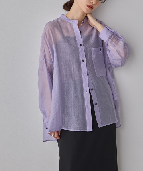 hunch(ハンチ)の「【WEB限定/別注】バンドカラー シアーシャツ(シャツ/ブラウス・レディース・カーキ/アイボリー/ブラウン/ライトグレー/ダークグレー/ラベンダー/ブルー/イエロー/ピンク・FREE)」の8枚目の写真