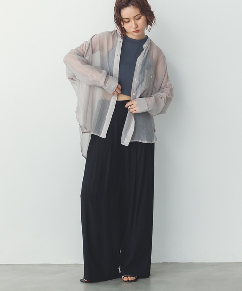 hunch(ハンチ)の「【WEB限定/別注】バンドカラー シアーシャツ(シャツ/ブラウス・レディース・カーキ/アイボリー/ブラウン/ライトグレー/ダークグレー/ラベンダー/ブルー/イエロー/ピンク・FREE)」の21枚目の写真