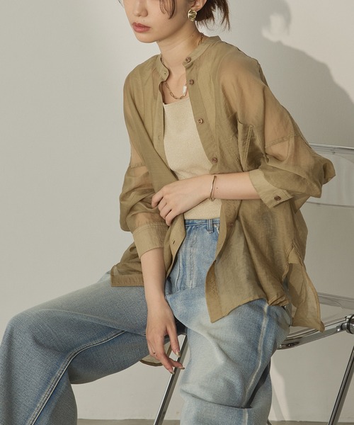 セール】【WEB限定/別注】バンドカラー シアーシャツ（シャツ/ブラウス