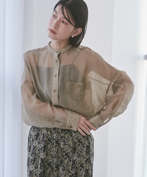 hunch(ハンチ)の「【WEB限定/別注】バンドカラー シアーシャツ(シャツ/ブラウス・レディース・カーキ/アイボリー/ブラウン/ライトグレー/ダークグレー/ラベンダー/ブルー/イエロー/ピンク・FREE)」の12枚目の写真