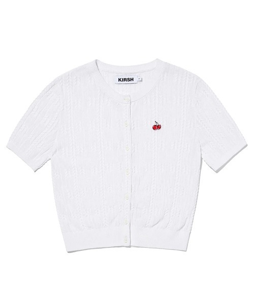 KIRSH（キルシー）の「KIRSH SMALL CHERRY CABLE CROP SHORT SLEEVE KNIT CARDIGAN キルシー スモールチェリー ケーブル クロップ ニットカーディガン【S】（カーディガン/ボレロ・レディース・ピンク/ホワイト/ライトグレー・ONE SIZE）」の4枚目の写真