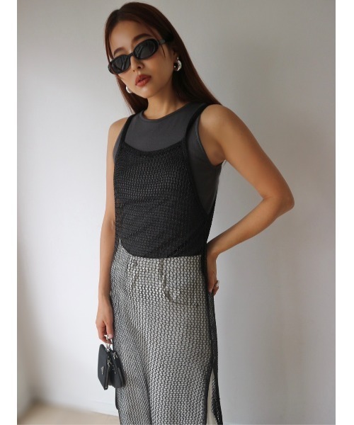 TRUNC(トランクエイティーエイト)の「Glitter Mesh Dress(ワンピース・レディース・ゴールド/ブラック・FREE)」の3枚目の写真