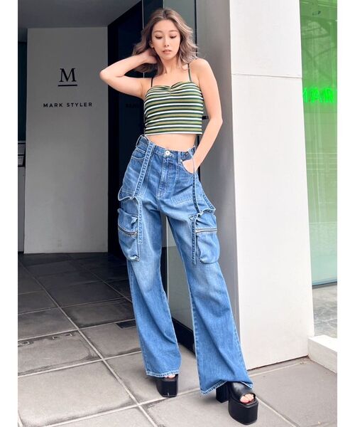 GYDA（ジェイダ）の「ワッフルボーダーベアビスチェ（キャミソール・レディース・ブラウン/グリーン/オフホワイト・FREE）」の5枚目の写真