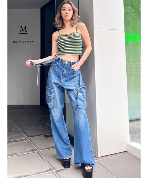 GYDA（ジェイダ）の「ワッフルボーダーベアビスチェ（キャミソール・レディース・ブラウン/グリーン/オフホワイト・FREE）」の6枚目の写真