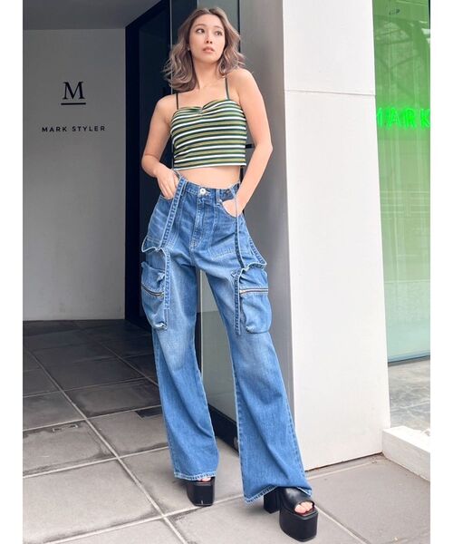 GYDA（ジェイダ）の「ワッフルボーダーベアビスチェ（キャミソール・レディース・ブラウン/グリーン/オフホワイト・FREE）」の7枚目の写真