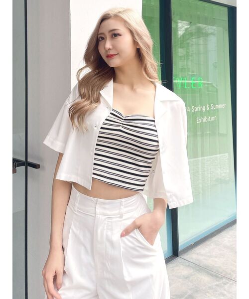 GYDA（ジェイダ）の「ワッフルボーダーベアビスチェ（キャミソール・レディース・ブラウン/グリーン/オフホワイト・FREE）」の10枚目の写真